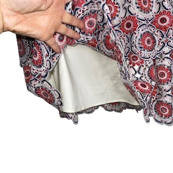 Eva Franco Skirt Size XS Red Blue White Brynn Embroidered Lace Cotton Blend